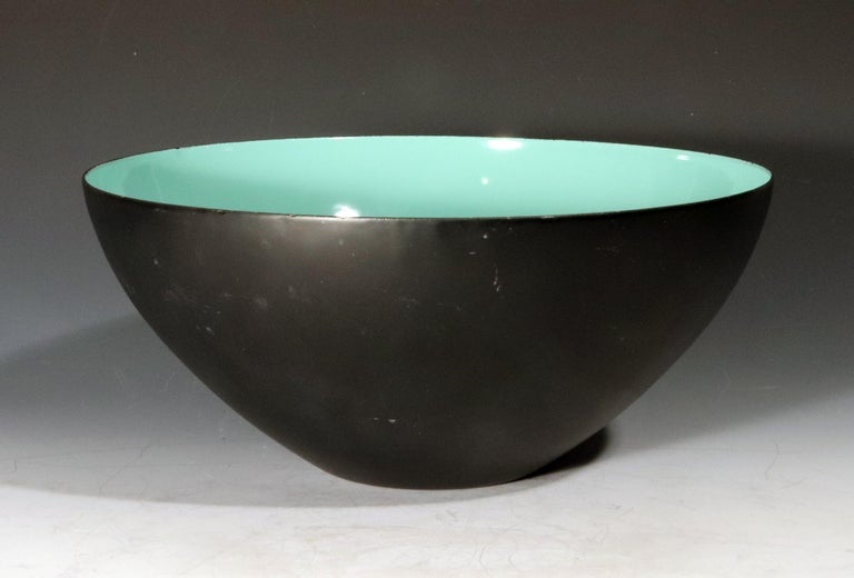 Modernist Krenit Black and Aqua Green Enamel Bowl For Sale at 1stDibs