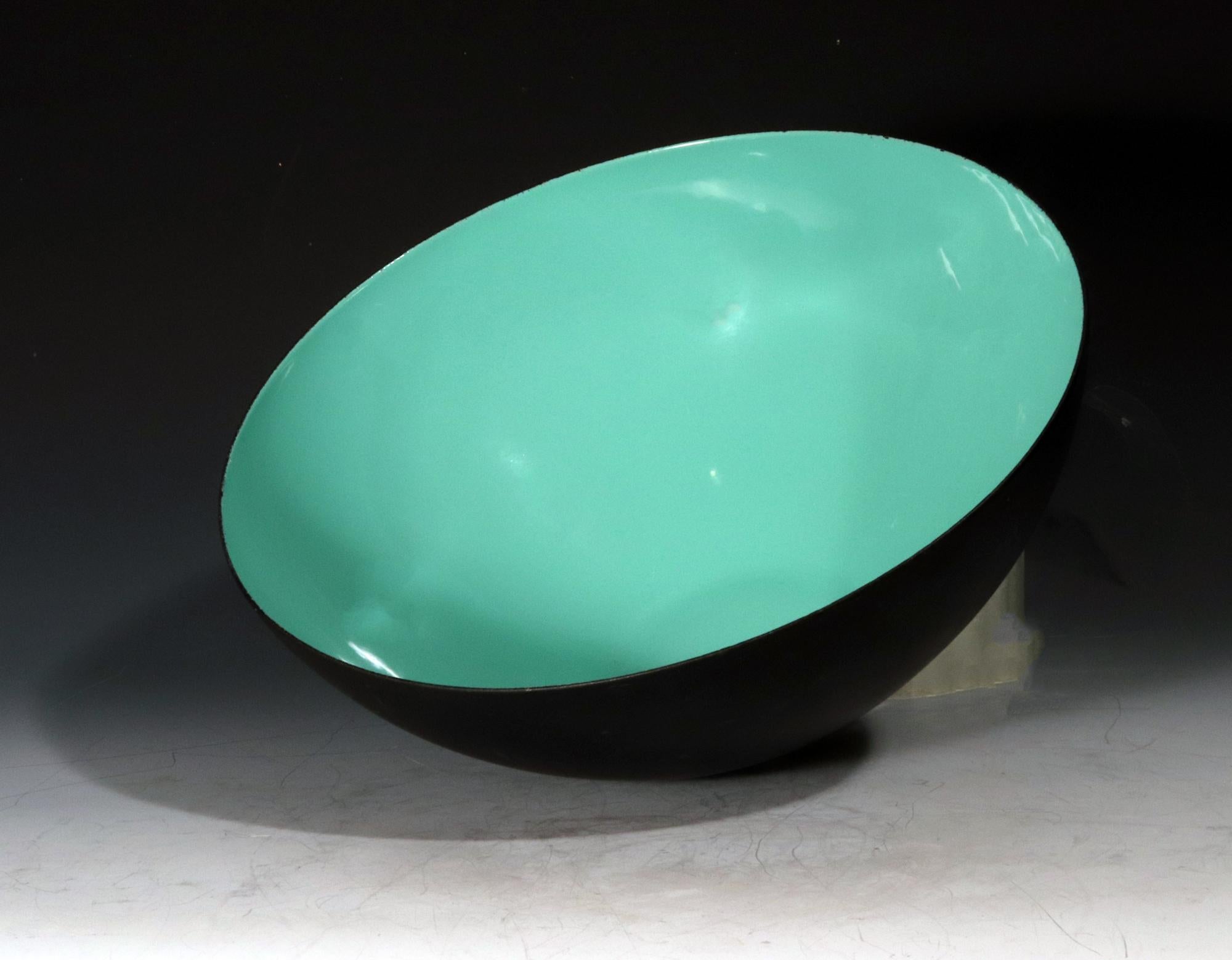 Scandinavian Modern Modernist Krenit Black and Aqua Green Enamel Bowl For Sale
