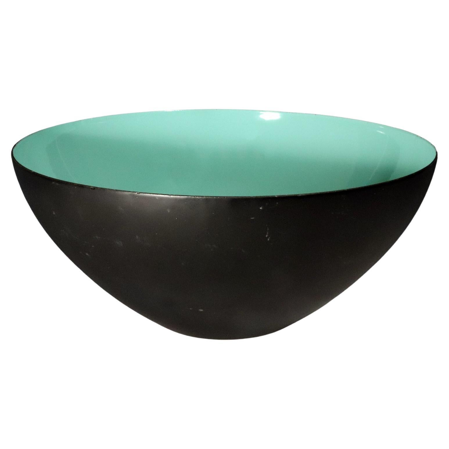 Modernist Krenit Black and Aqua Green Enamel Bowl