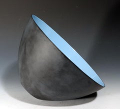 Modernist Krenit Bowl in Black Steel and Robins-Egg Blue Enamel Interior