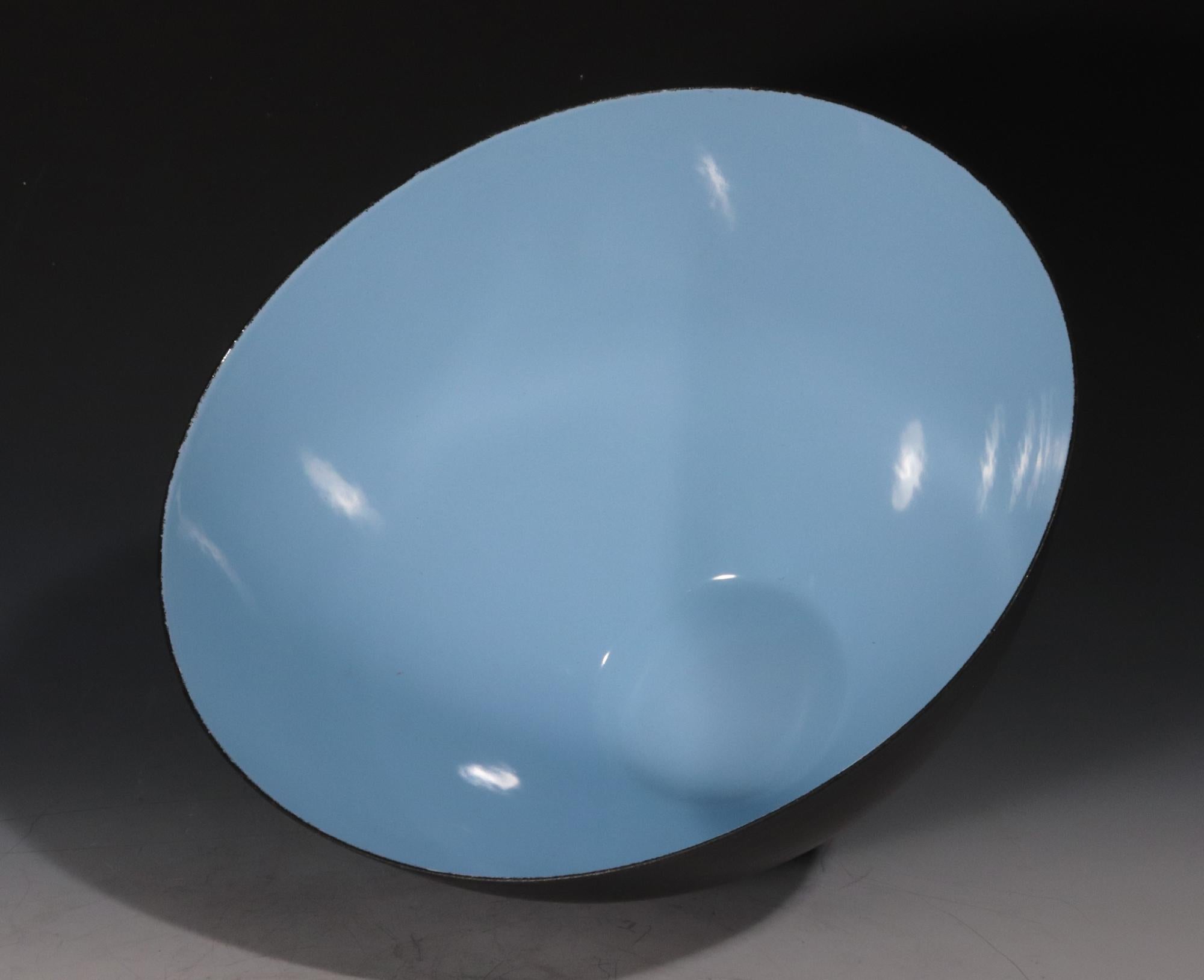 Scandinavian Modern Modernist Krenit Bowl in Black Steel and Robins-egg- Blue Enamel Interior For Sale