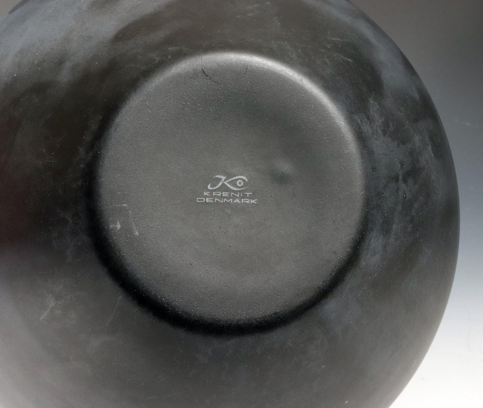 Danish Modernist Krenit Bowl in Black Steel and Robins-Egg Blue Enamel Interior For Sale