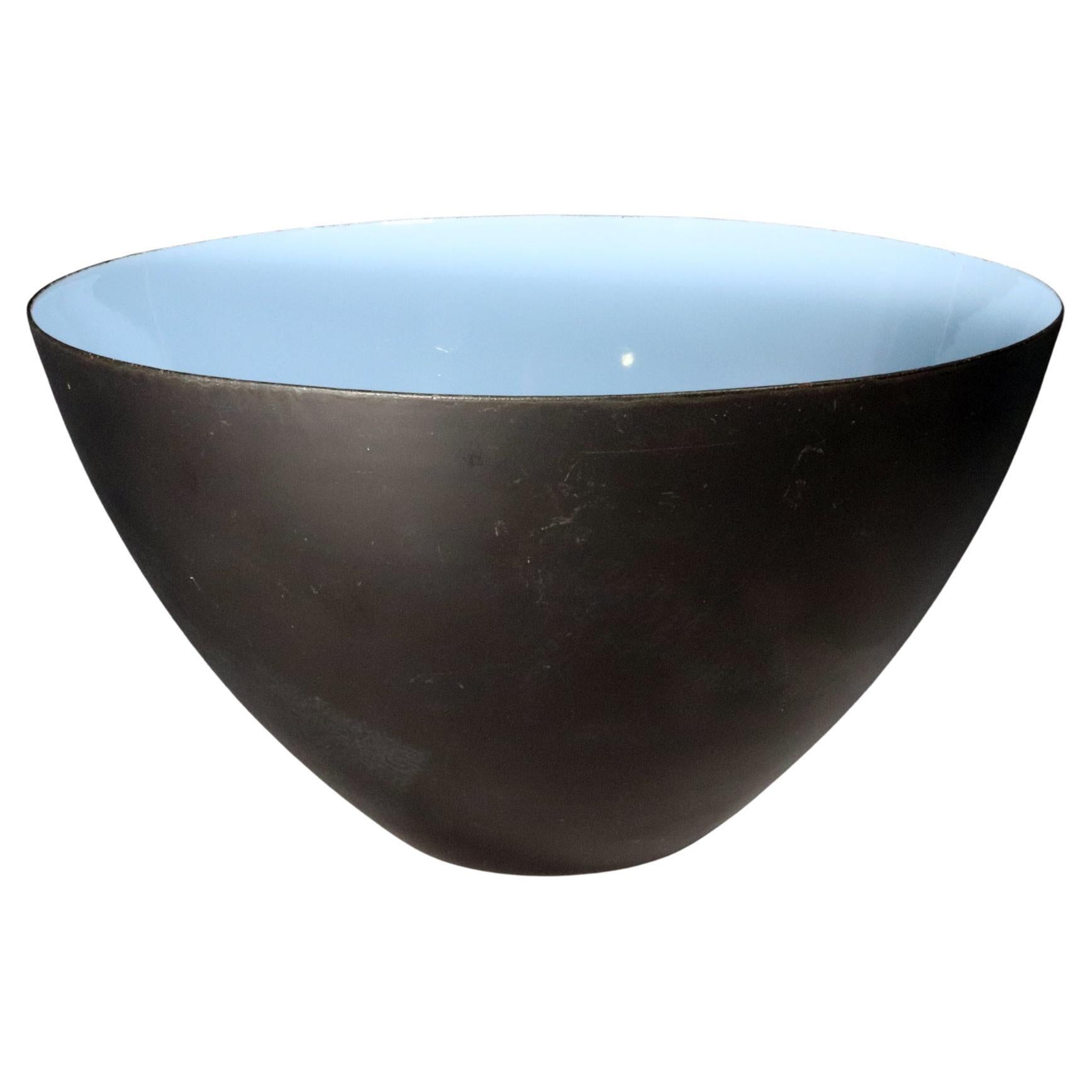 Modernist Krenit Bowl in Black Steel and Robins-egg- Blue Enamel Interior For Sale
