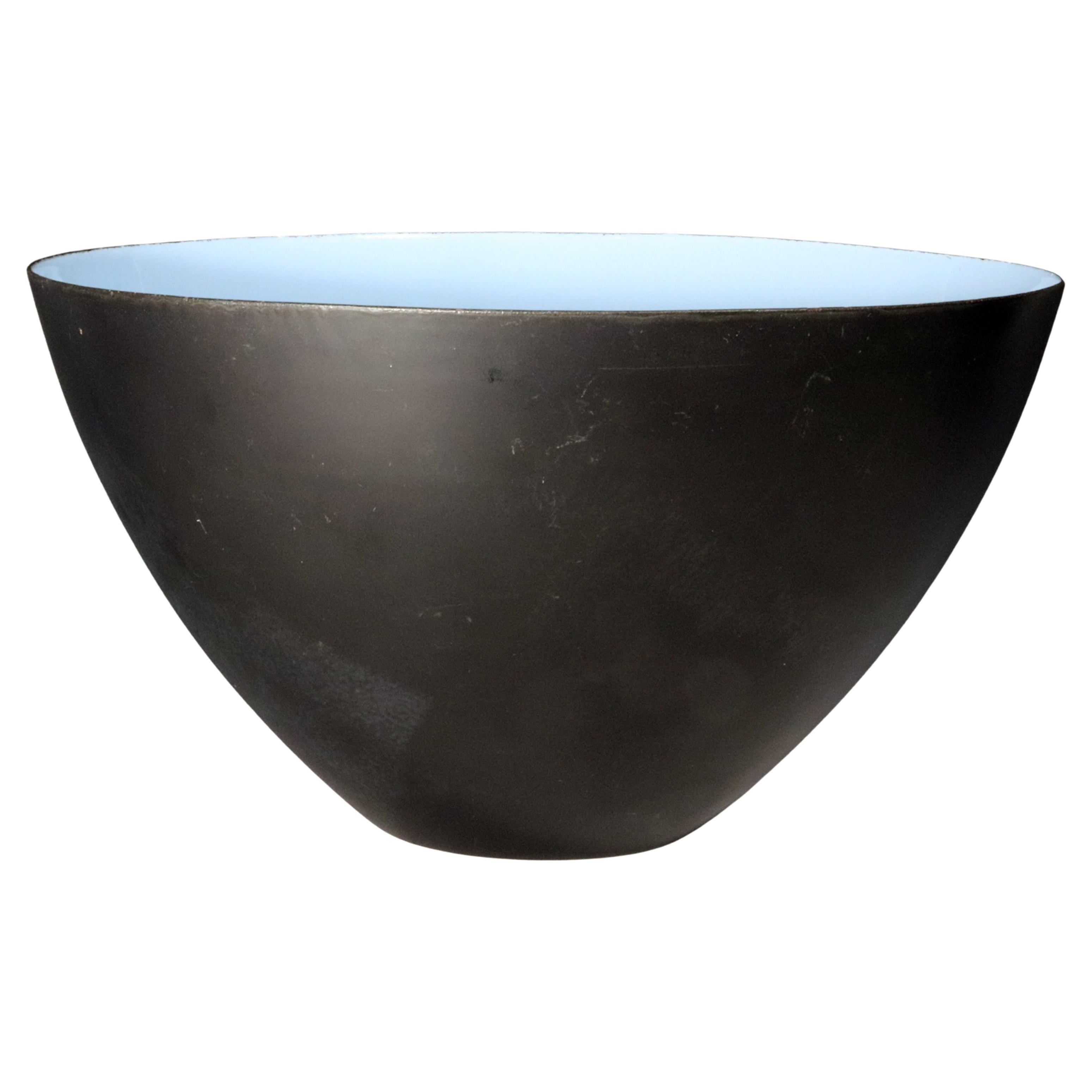 Cuenco modernista Krenit de acero negro e interior de esmalte azul Robins-egg.