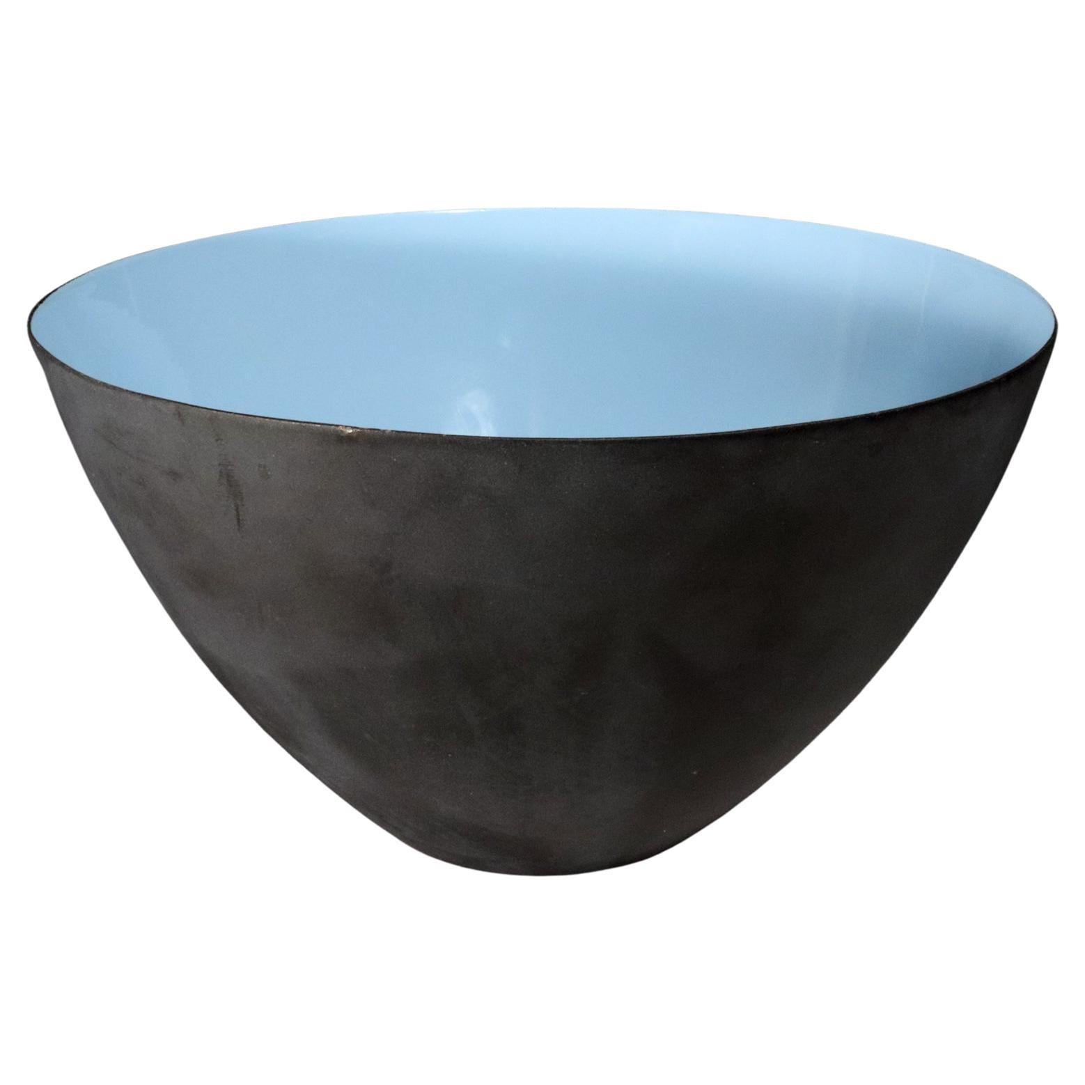 Modernist Krenit Bowl in Black Steel and Robins-Egg Blue Enamel Interior
