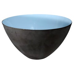 Vintage Modernist Krenit Bowl in Black Steel and Robins-Egg Blue Enamel Interior