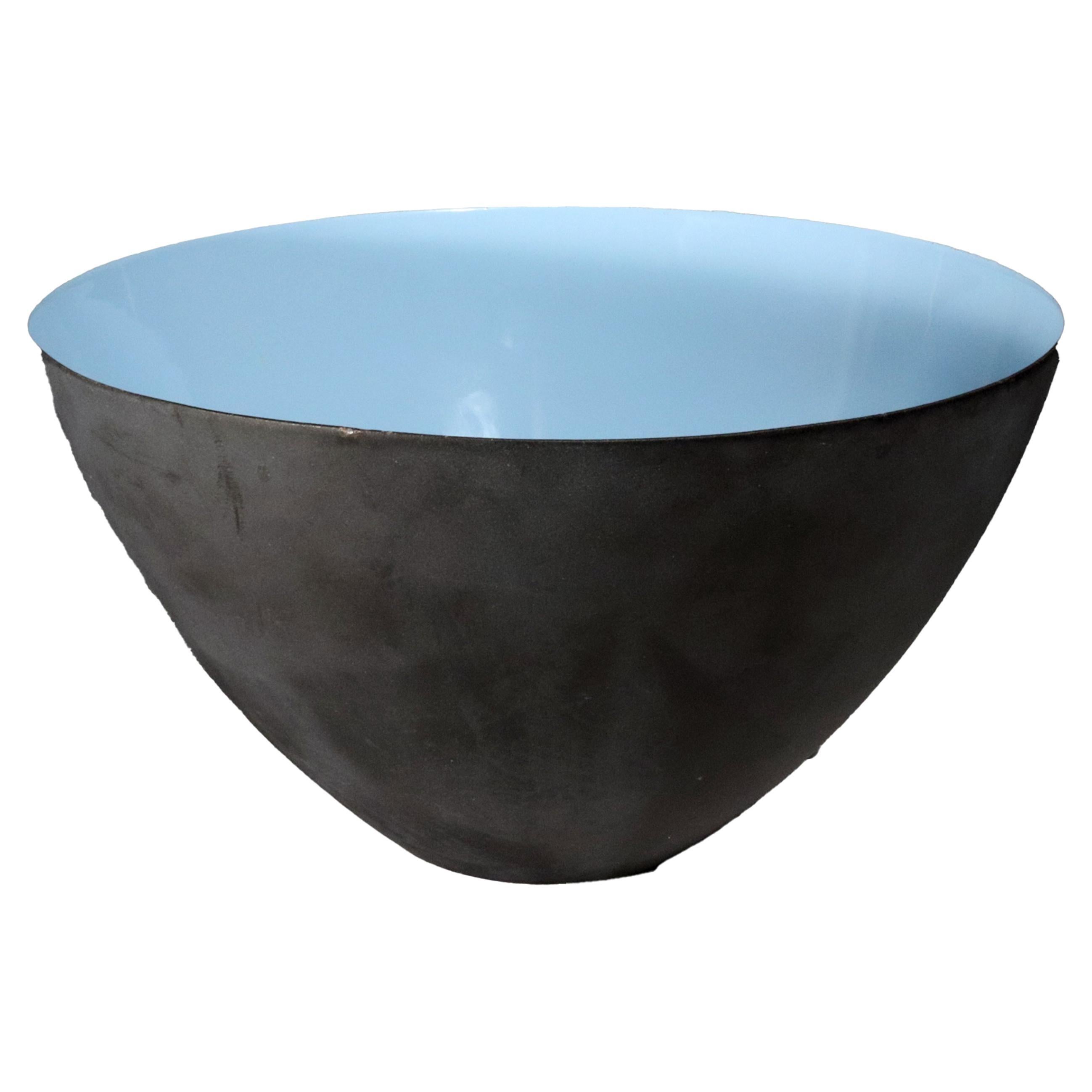Modernist Krenit Bowl in Black Steel and Robins-Egg Blue Enamel Interior For Sale