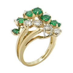 Modernist Kurt Wayne Ring with Emeralds and Diamonds in 18k Yellow Gold