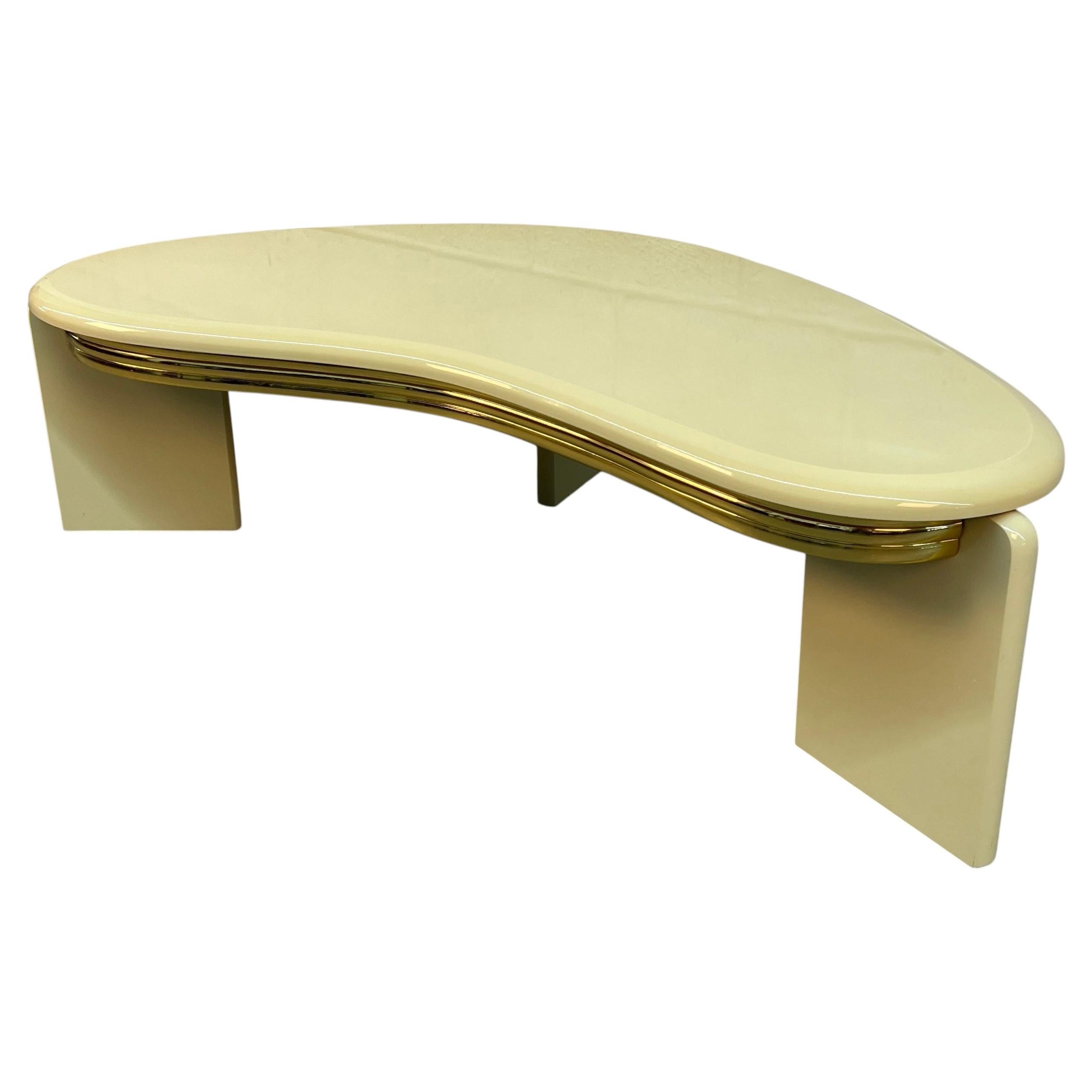 Modernist Lacquered Kidney Shaped Ivory Coffee Table
