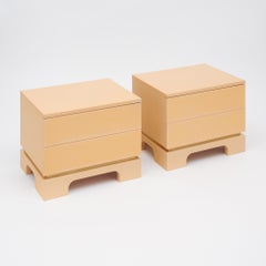 Modernist Side Tables, Wood and Lacquer with Brass Trim, France, 1970s