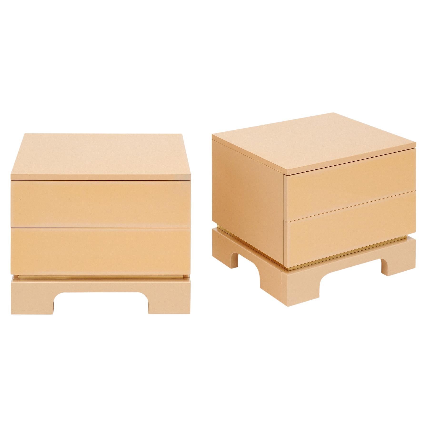 Modernist Side Tables, Wood and Lacquer with Brass Trim, France, 1970s
