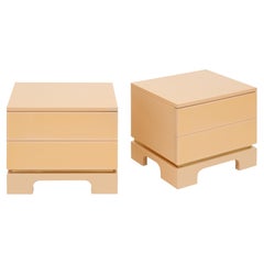 Modernist Side Tables, Wood and Lacquer with Brass Trim, France, 1970s