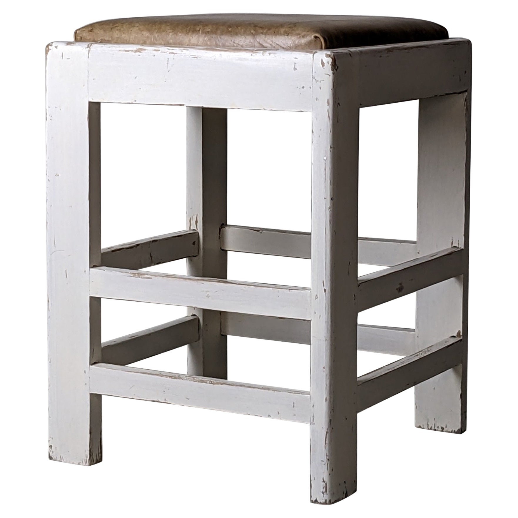 Modernist Lacquered Wood 
Leather Stool, France 1930s