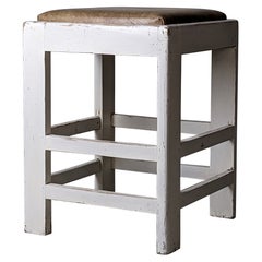 Modernist Lacquered Wood & Leather Stool, France 1930s