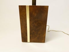 Modernist Lamp in Thuya Burl Wood and Brass, in the Style of Willy Rizzo, 1970s