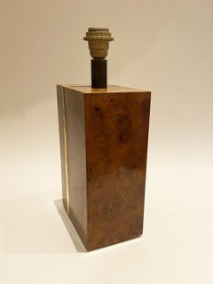Modernist Lamp in Thuya Burl Wood and Brass, in the Style of Willy Rizzo, 1970s