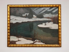 Modernist Landscape depicting Winter Scene by the River by Ana Marinkovic (1923)