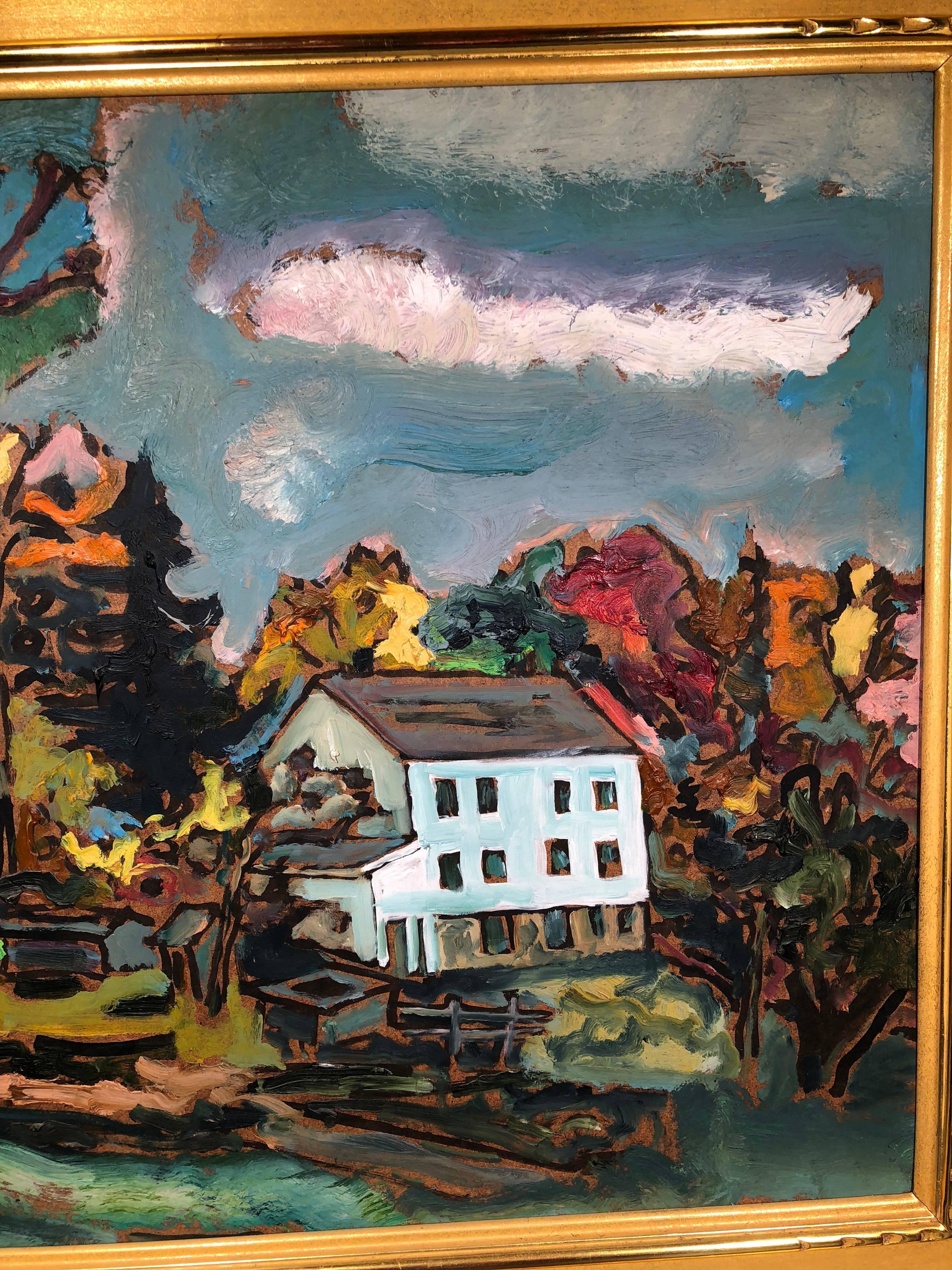 American Modernist Landscape Painting by Sterling Strauser Oil on Board For Sale