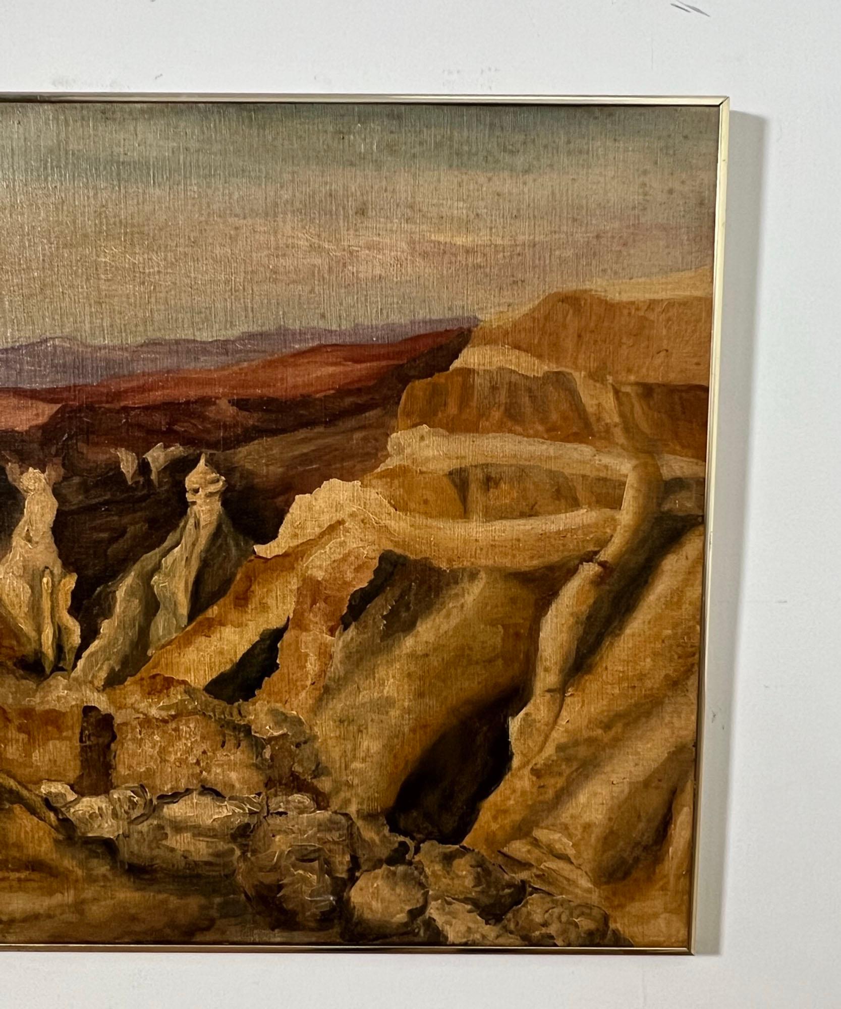 Paysage moderniste signé M. Steinberg de la région de Masada, Israël, D.1977 Bon état - En vente à Peabody, MA