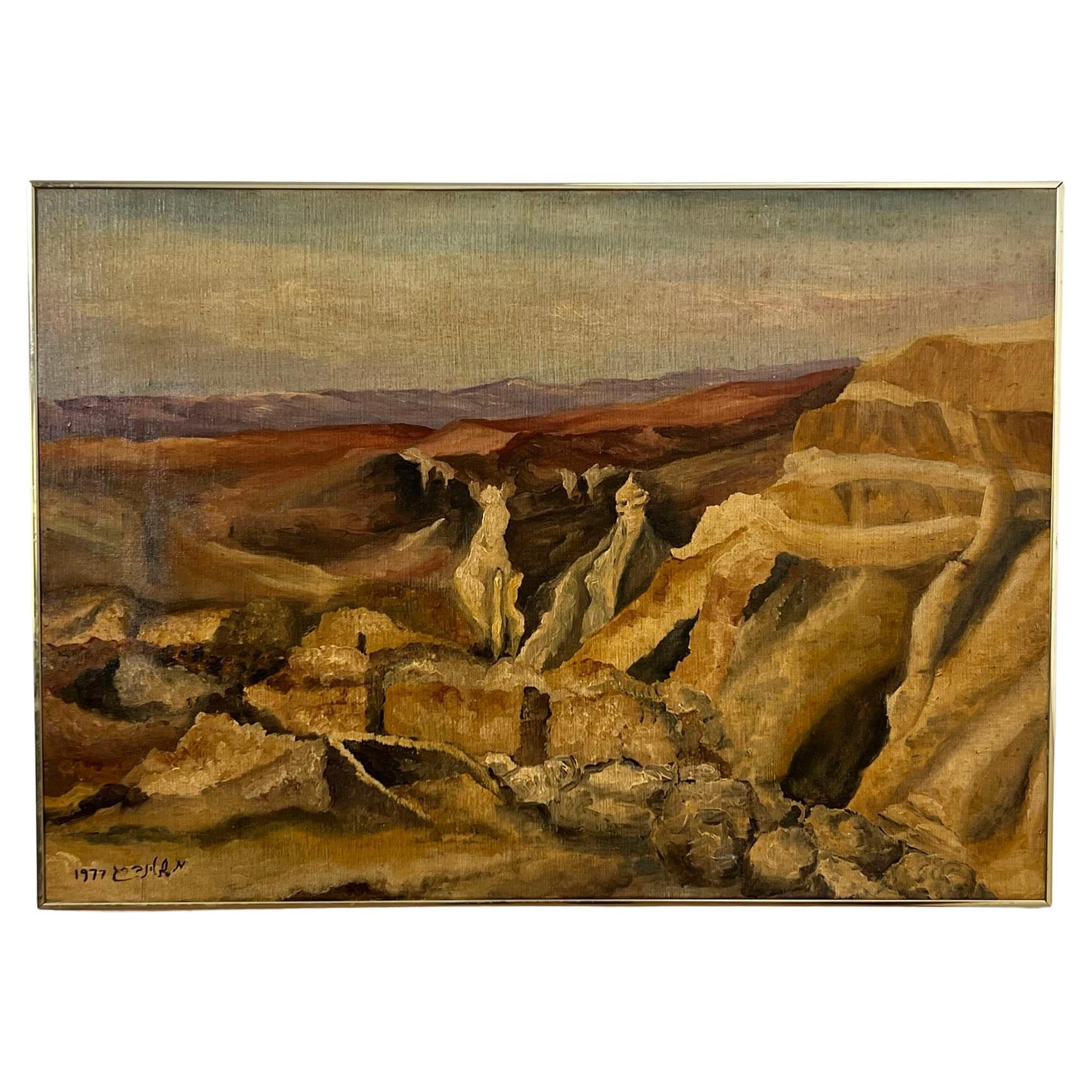 Modernist Landscape Signed M. Steinberg of the Masada Region, Israel, D.1977 For Sale