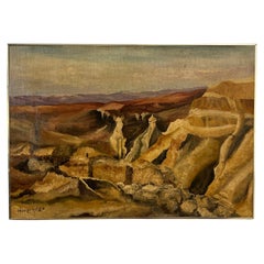 Vintage Modernist Landscape Signed M. Steinberg of the Masada Region, Israel, D.1977