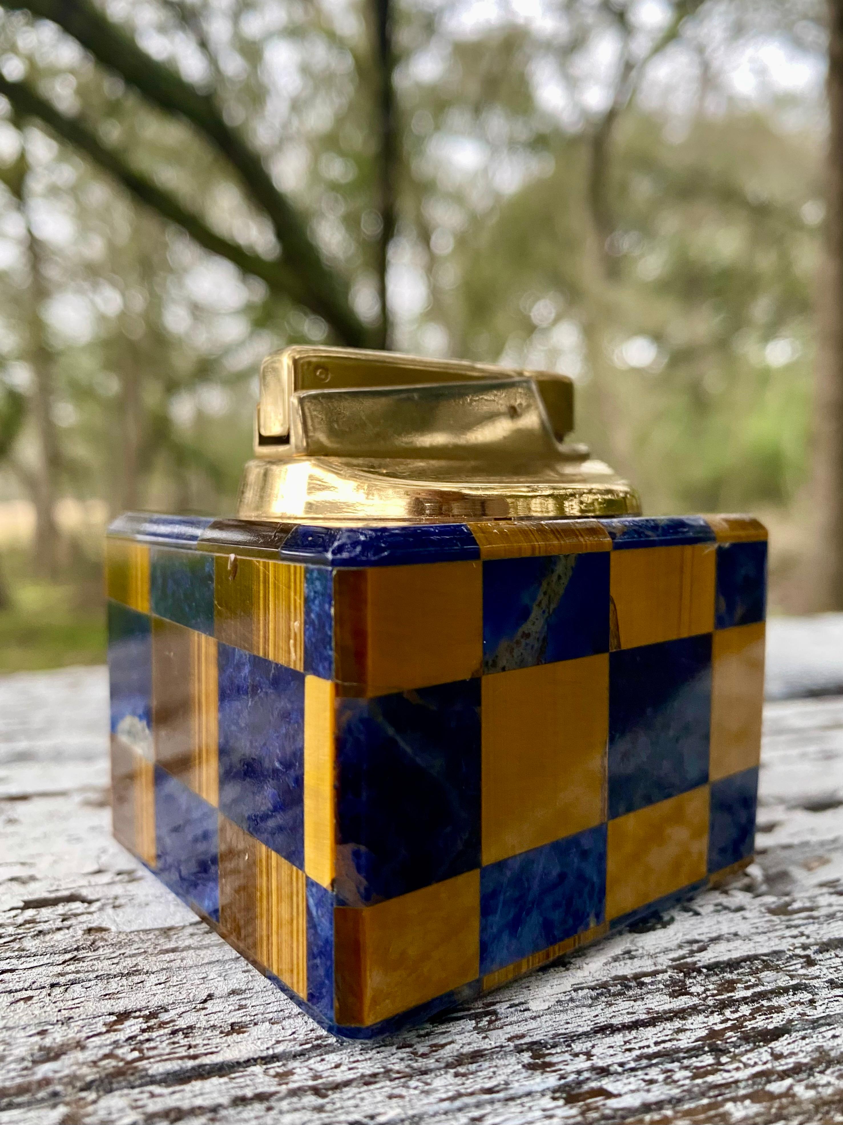 Modernist Lapis + Tiger Eye Gemstone Table Lighter 2