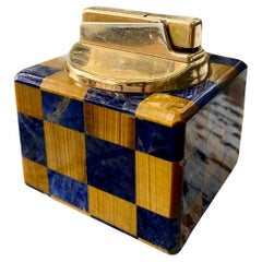 Modernist Lapis + Tiger Eye Gemstone Table Lighter