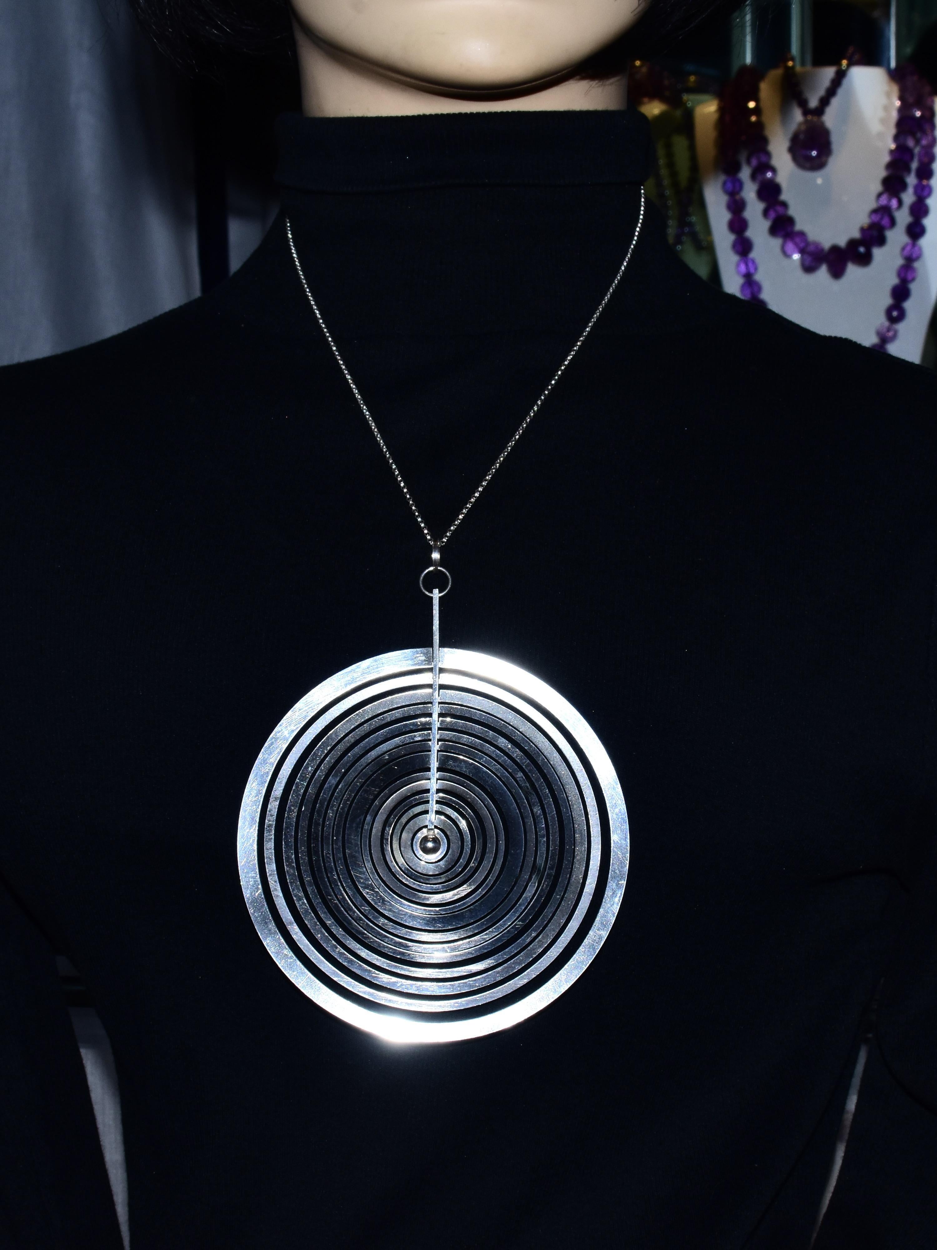 Modernist Largest Version Sterling Silver Moon Pendant, Tapio Wirkkala, c. 1971 7