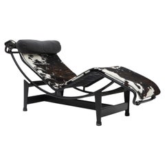 Modernist Le Corbusier by Cassina LC4, "Poneyskin" Leather on Black Frame, 1970s