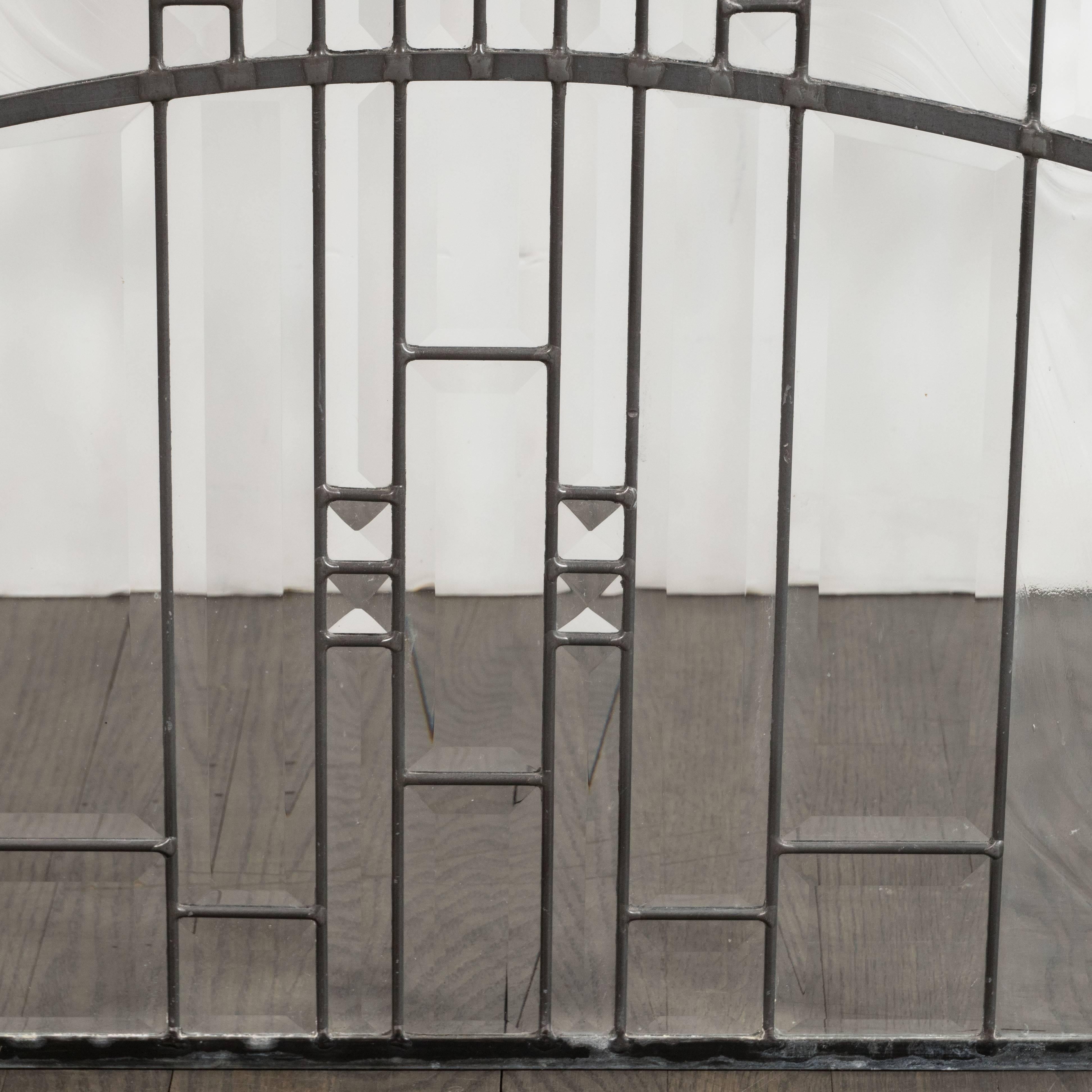 Mid-Century Modern Modernist Leaded Glass Rectilinear Firescreen, Frank Lloyd Wright Design