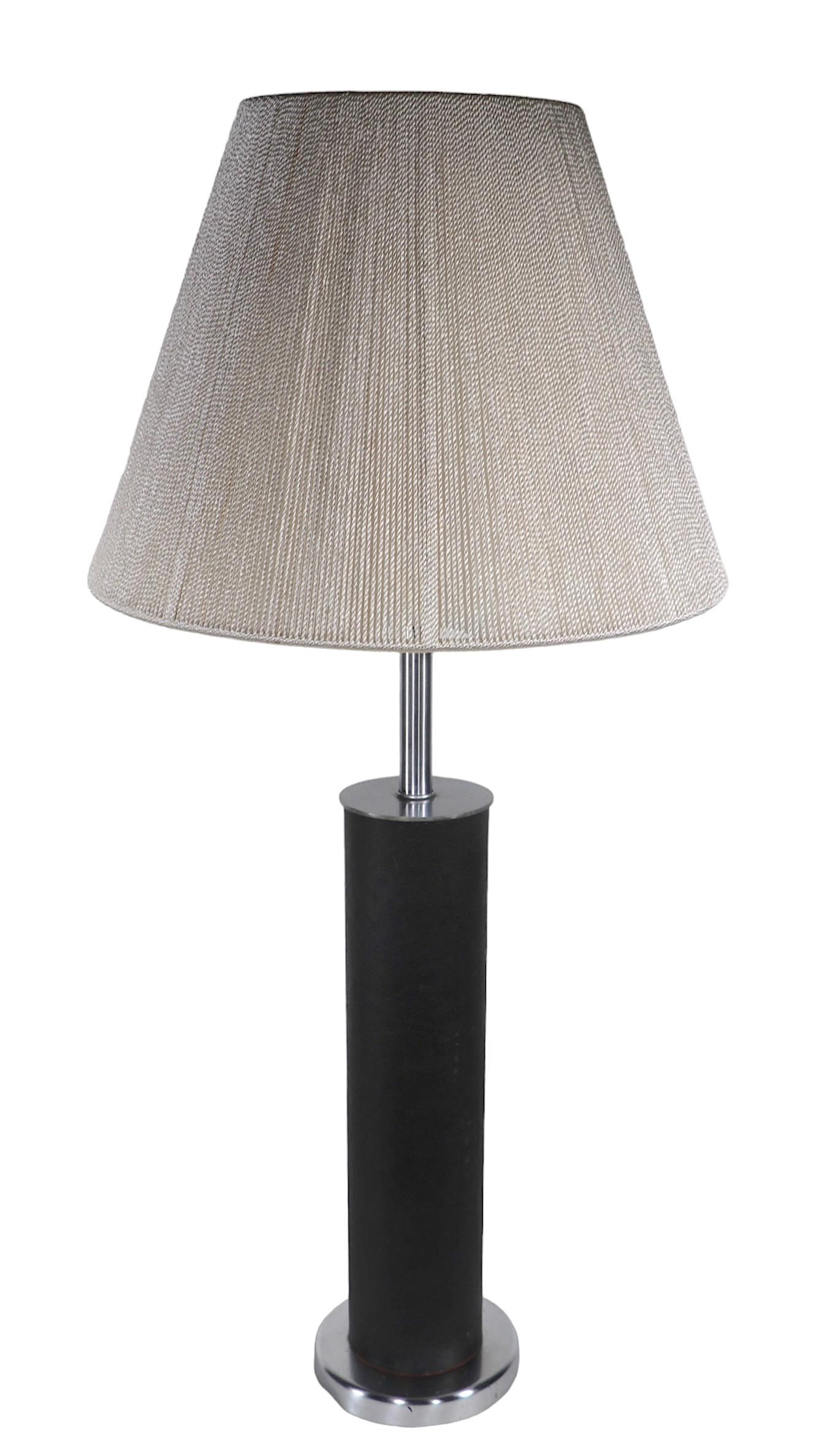  Modernist Leather and Steel Table Lamp by Walter Von Nessen c 1960's  For Sale 11