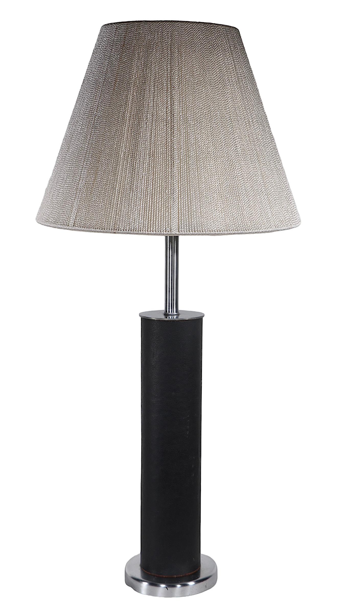  Modernist Leather and Steel Table Lamp by Walter Von Nessen c 1960's  For Sale 12