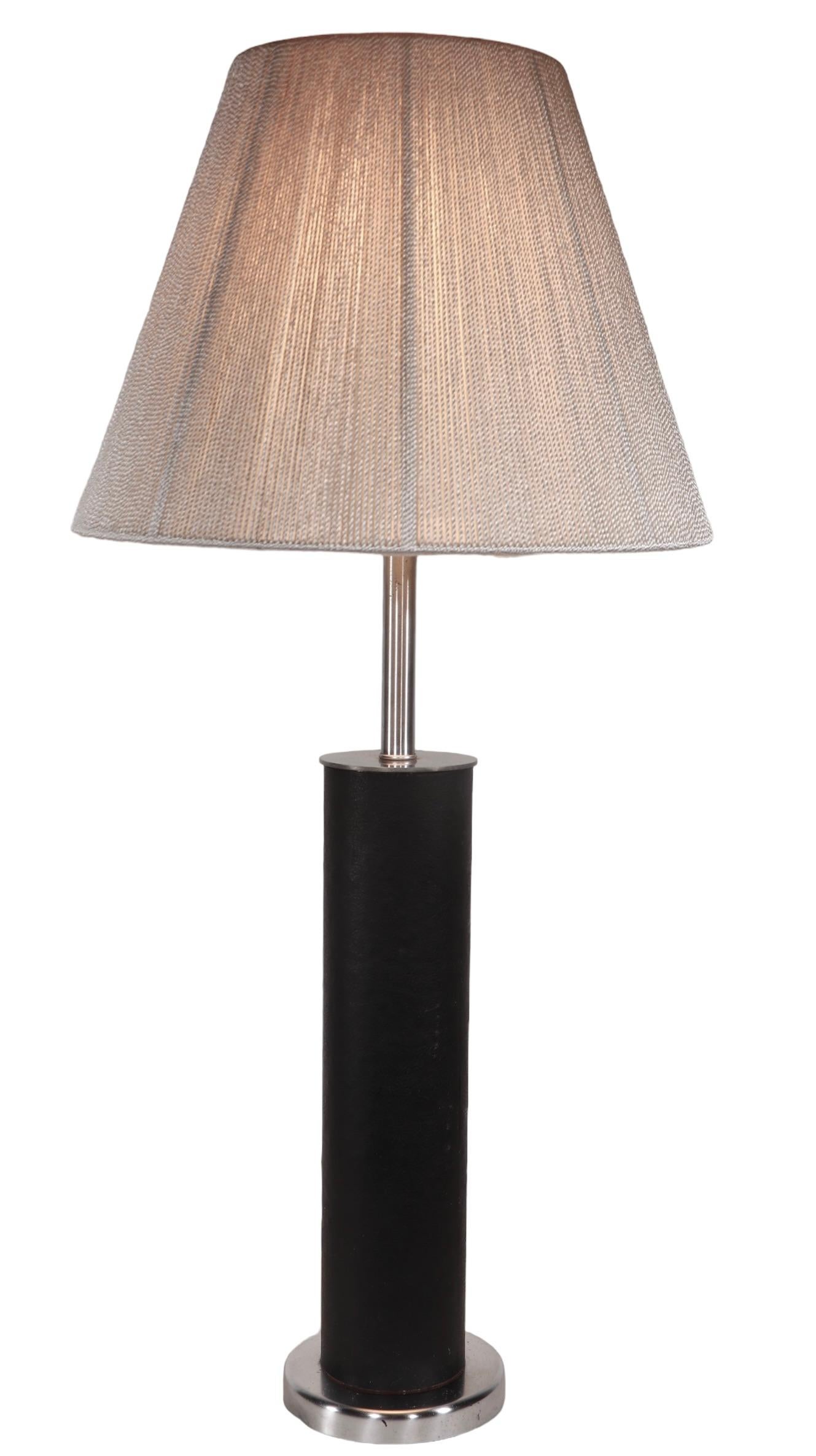 Modernist Leather and Steel Table Lamp by Walter Von Nessen c 1960's  For Sale 13