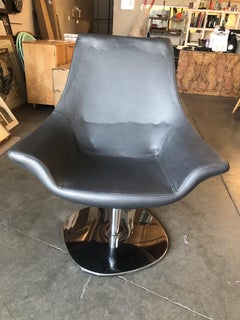 Modernist Leather Captian's Lounge Chair with Chrome Base, Circa 1980