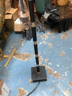 Modernist Leather Chrome  and Nickel  Floor Lamp in the Style of Jacques Adnet