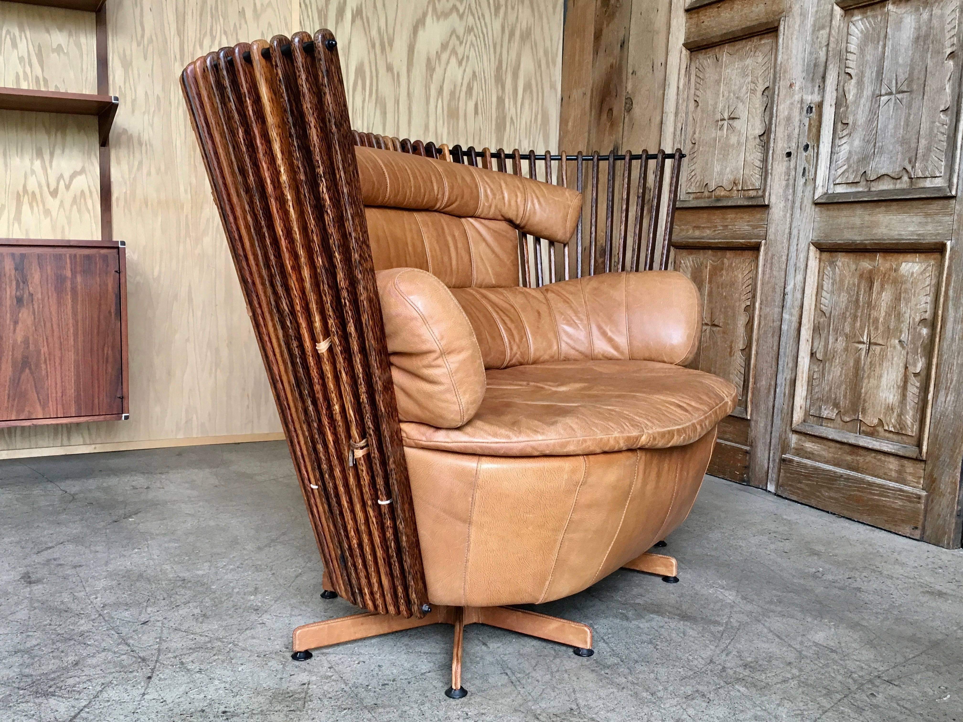 Rustic modern two-seat sofa made of Eco-friendly Palmwood and New Zealand leather.