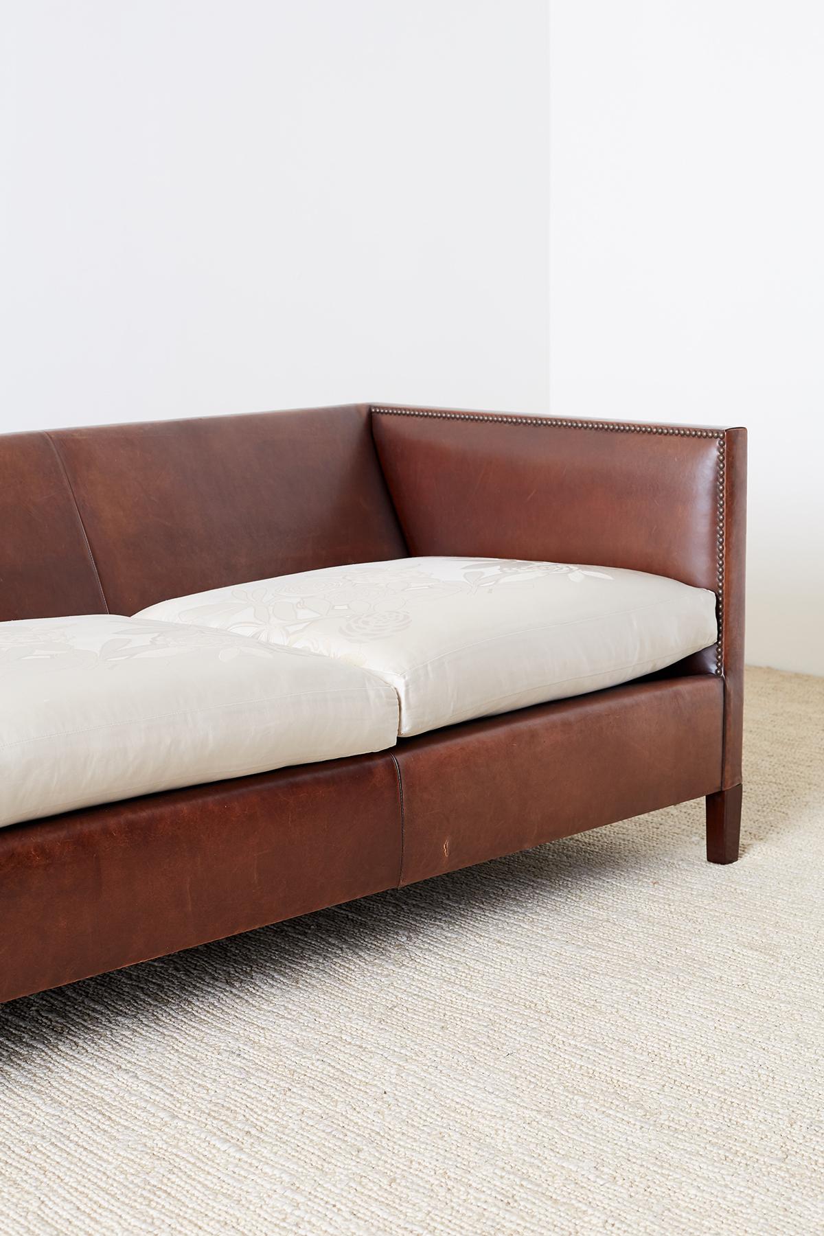 20th Century Modernist Leather Three-Seat Case Sofa