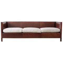 Modernist Leather Three-Seat Case Sofa
