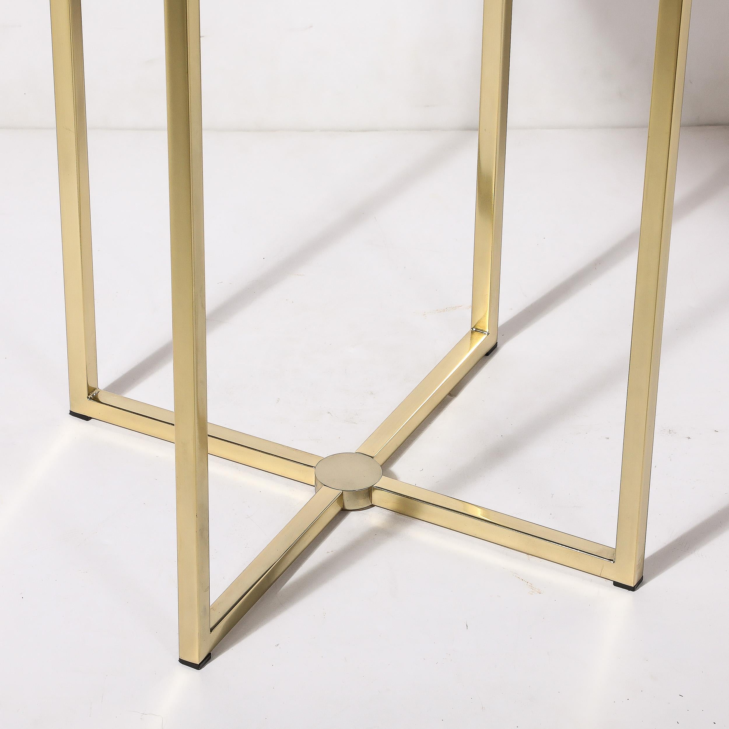 English Modernist Lens Side Table in Ruby Lucite and Brass by McCollin Bryan