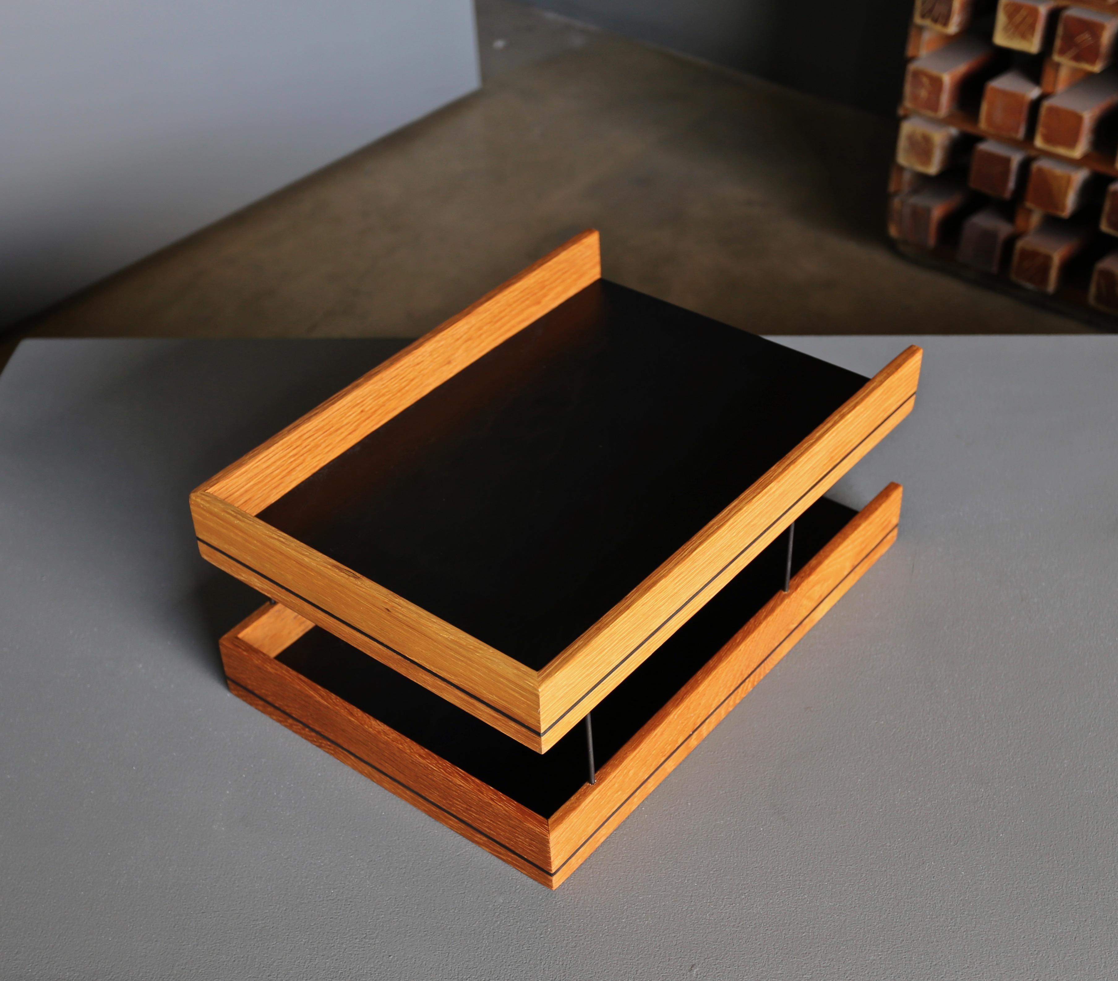 Leather Modernist Letter Tray, circa 1960