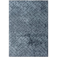 Modernist Light Blue Abstract Repeat Pattern Rug with or Without Fringe