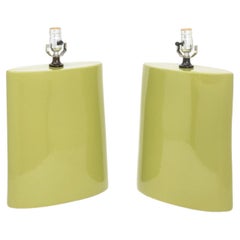 Modernist Lime Green Glazed Ceramic Lamps, Pair