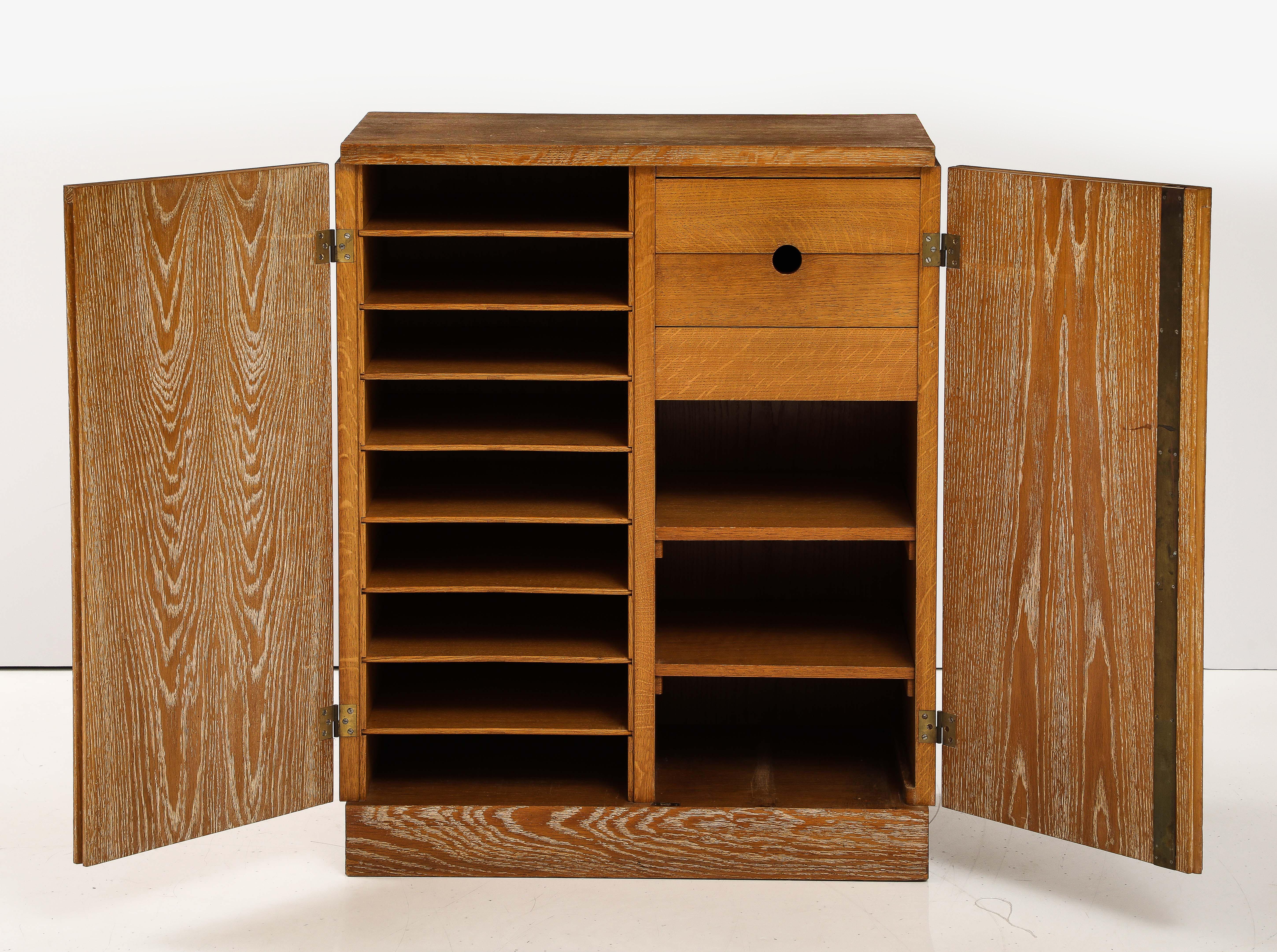 Art Deco Modernist Limed Oak Cabinet, France, c. 1930-40