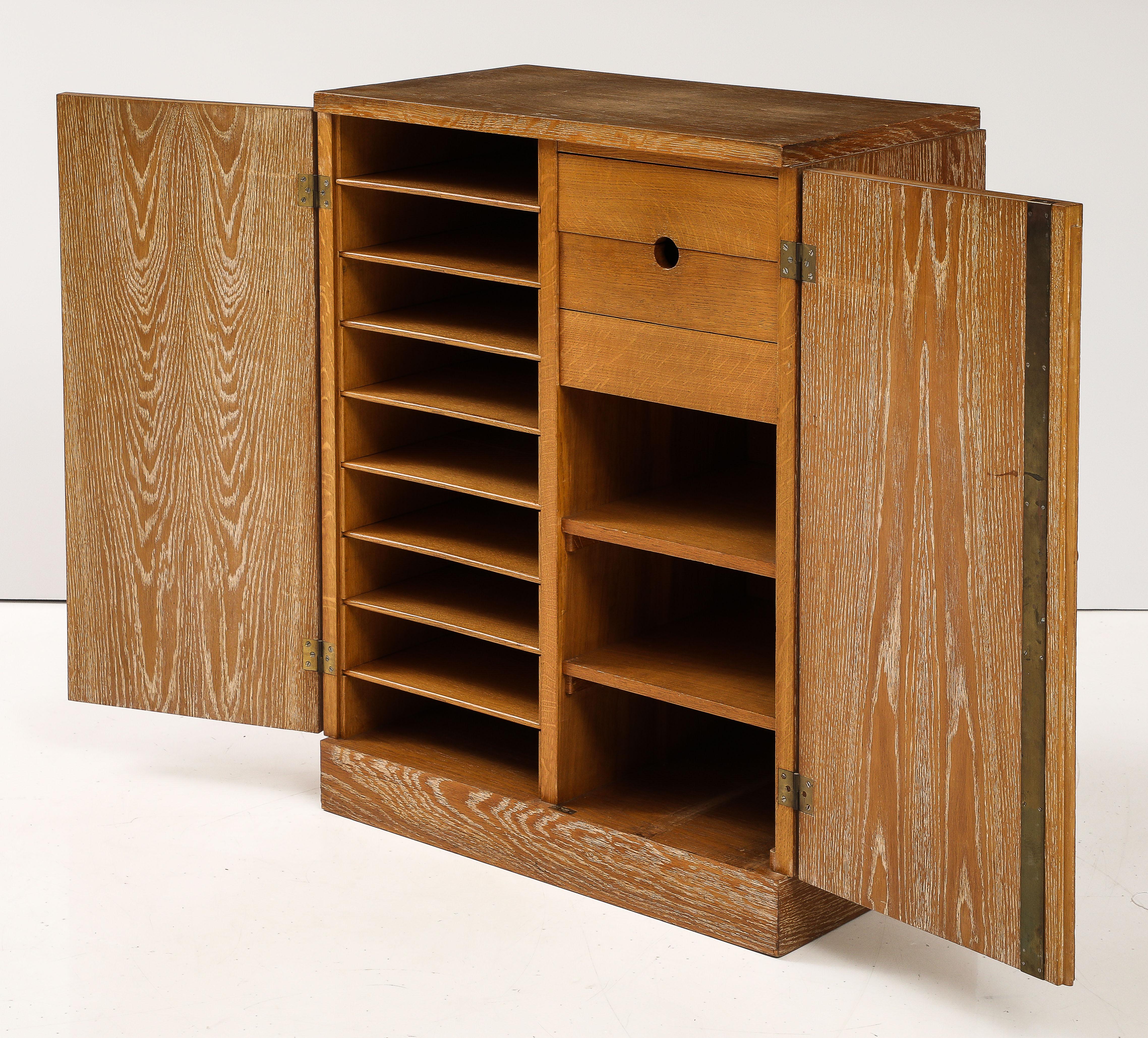 Mid-20th Century Modernist Limed Oak Cabinet, France, c. 1930-40