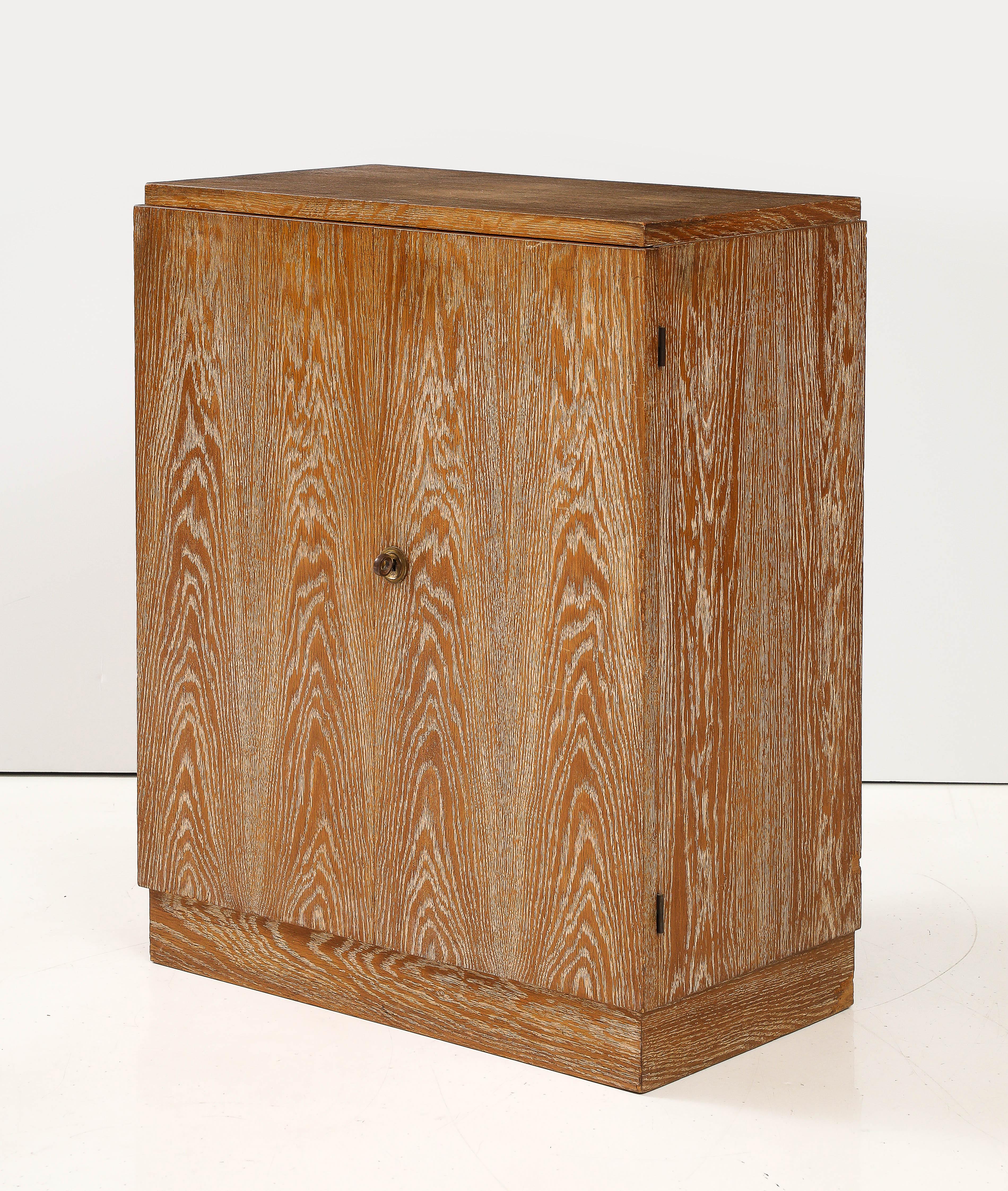 Bronze Modernist Limed Oak Cabinet, France, c. 1930-40