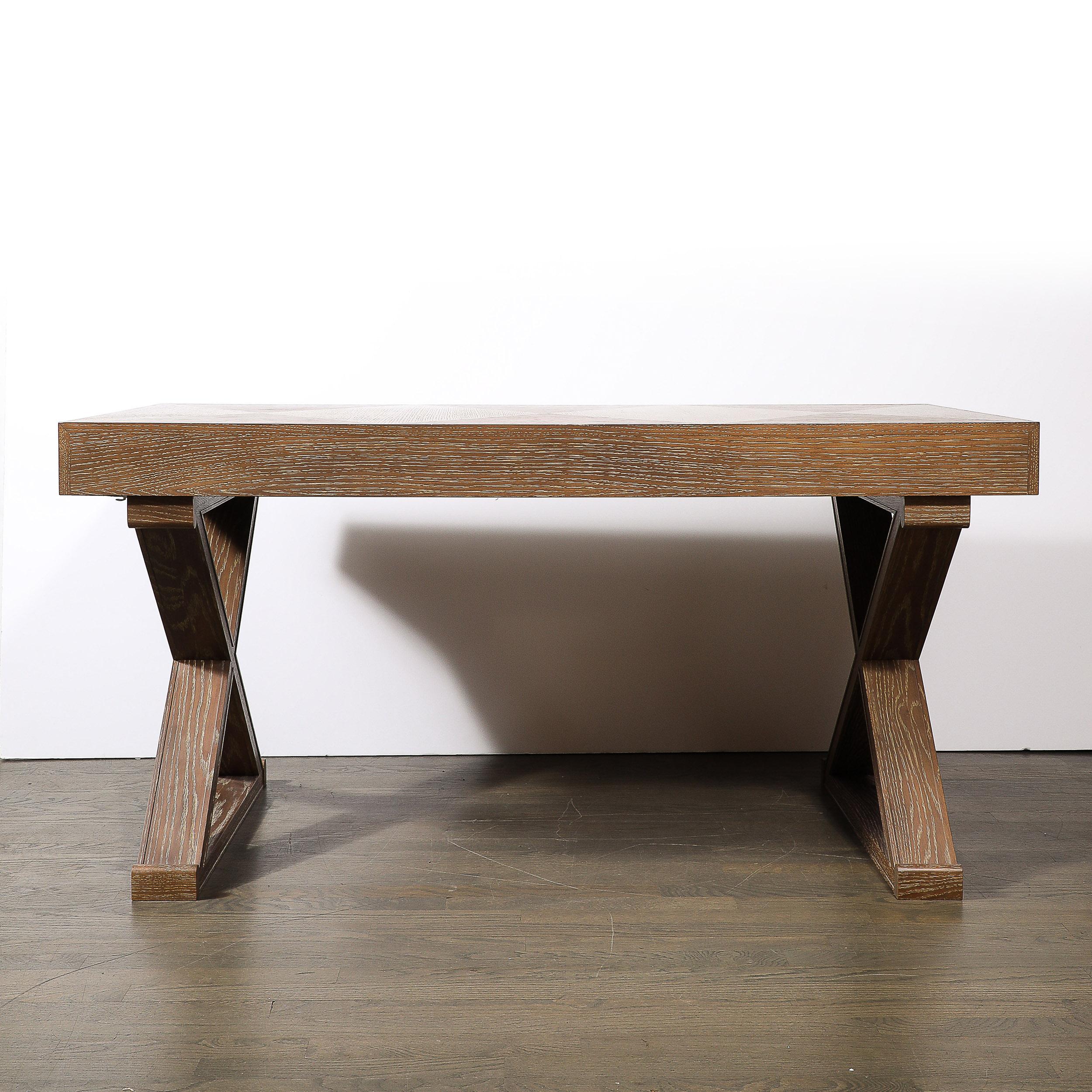 Modernist Limed Oak Frank X Base Desk by Mattaliano 7