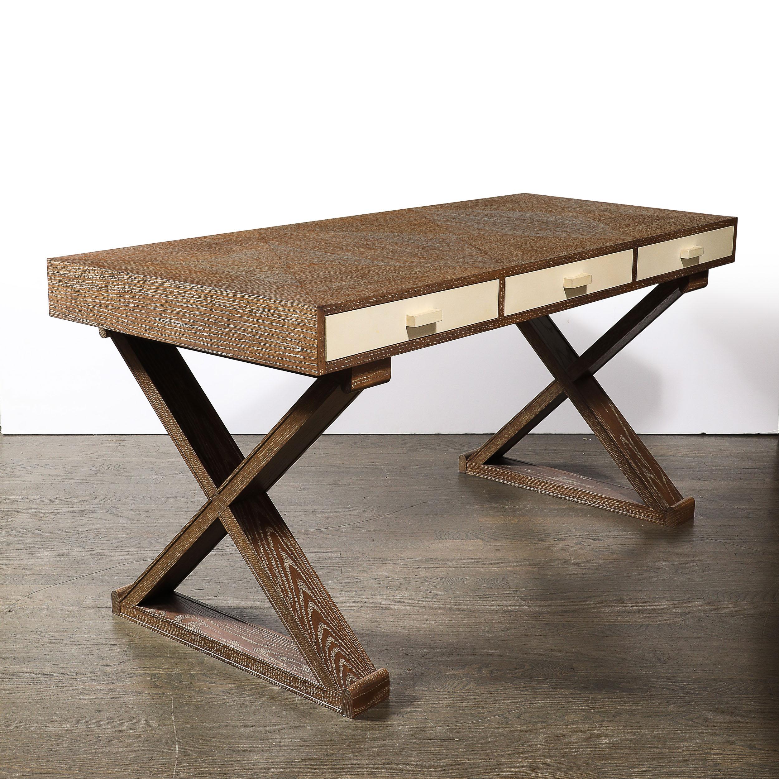 Modernist Limed Oak Frank X Base Desk by Mattaliano 13