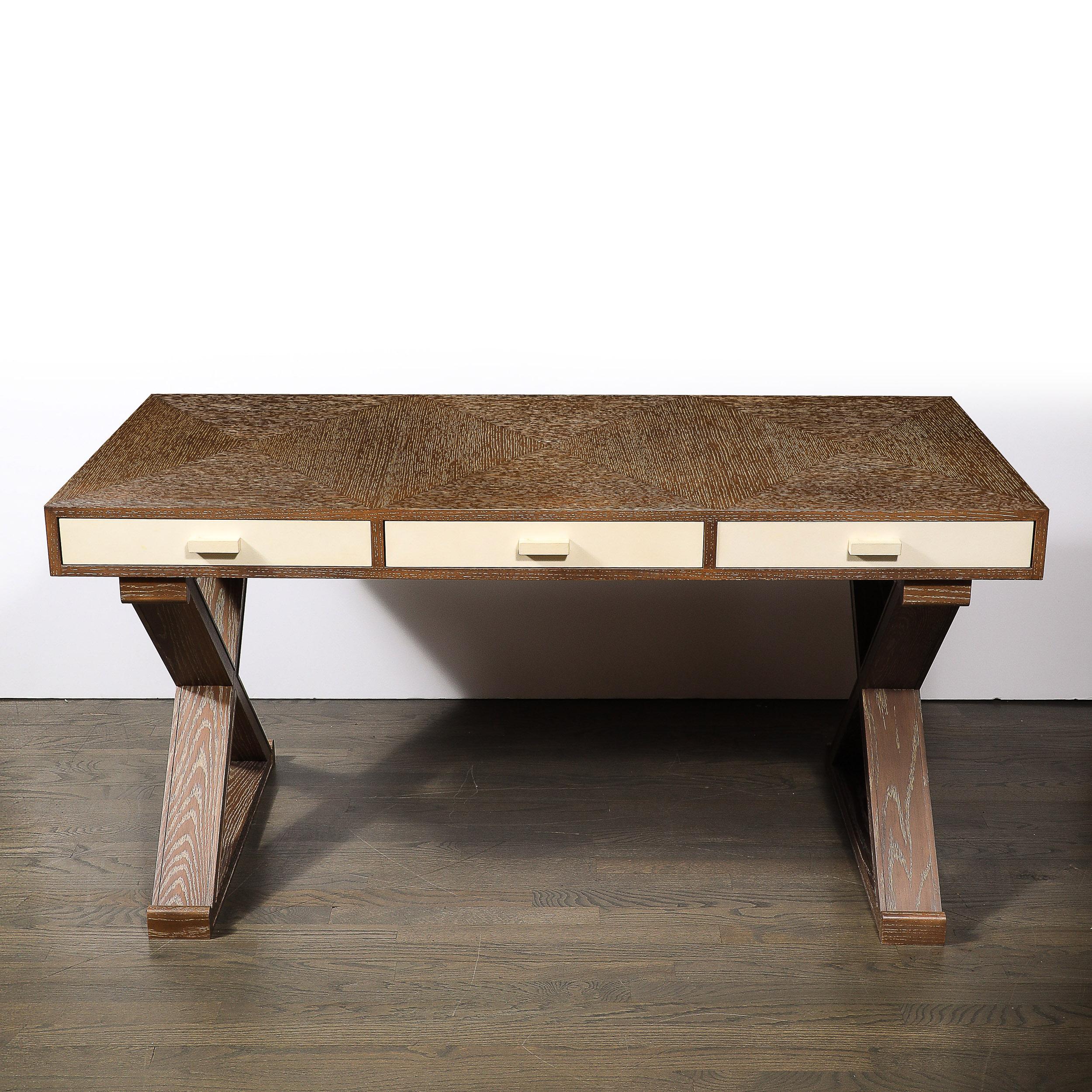 20th Century Modernist Limed Oak Frank X Base Desk by Mattaliano