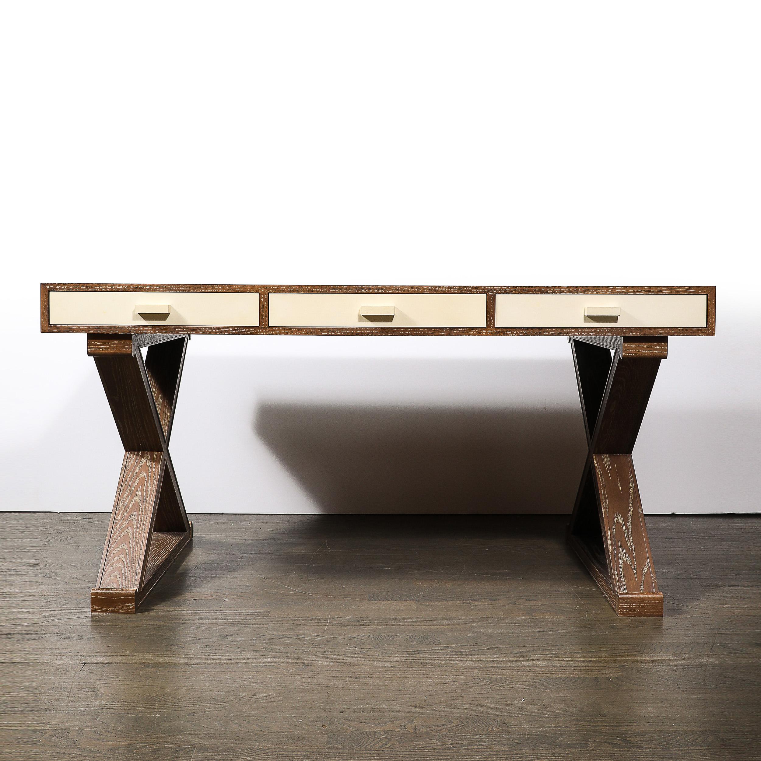 Modernist Limed Oak Frank X Base Desk by Mattaliano 1