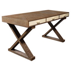 Modernist Limed Oak Frank X Base Desk by Mattaliano